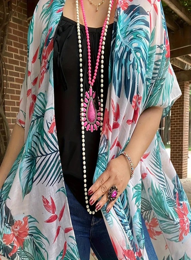 Moss Rose Women's Beach Cover up Swimsuit Kimono with Bohemian Floral Print, Loose Casual Resort Wear - Image 2